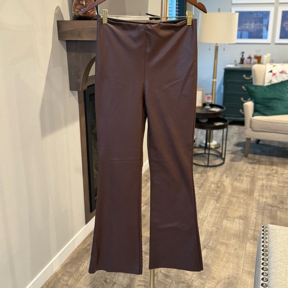 Bagatelle Collection Chocolate Brown Faux Leather Flare Leg Pants - Medium - Picture 1 of 8